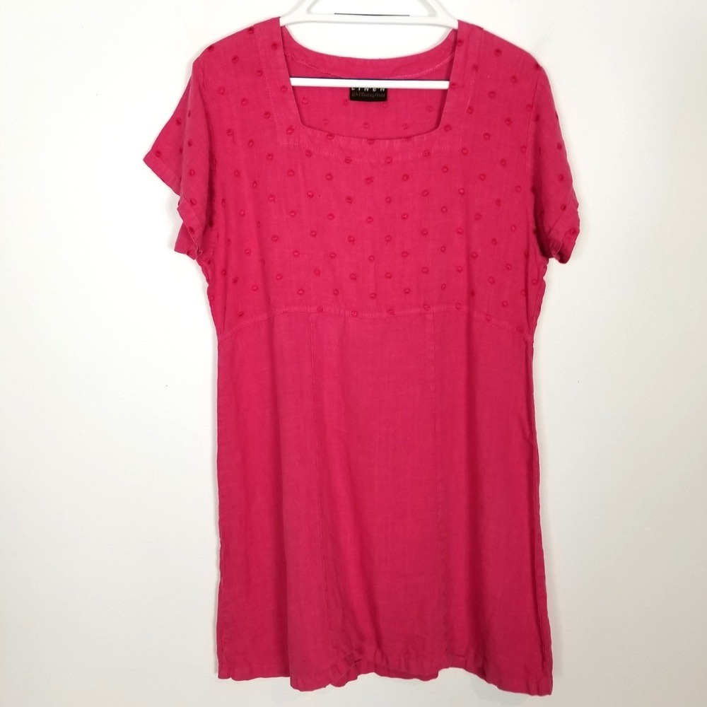 Liz & Jane Clothes Women 100% Preshrunked Linen Dress Sz M Pink Short Sleeve‎
